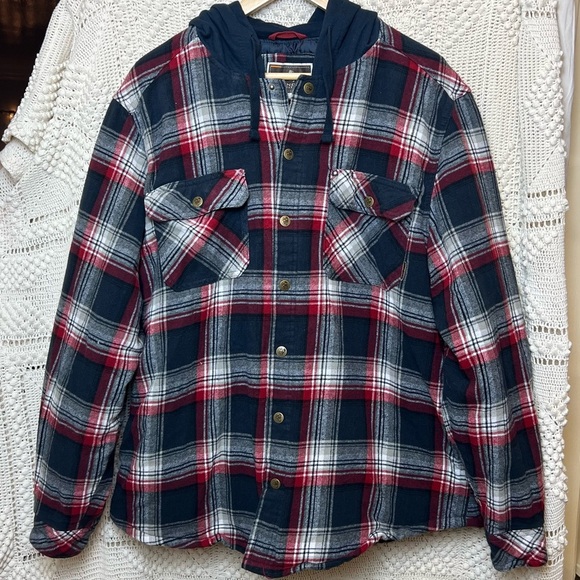 Legendary Outfitters Men’s Shirt Jacket w/Hood, Black Red Blue Flannel Size XL - Picture 4 of 10